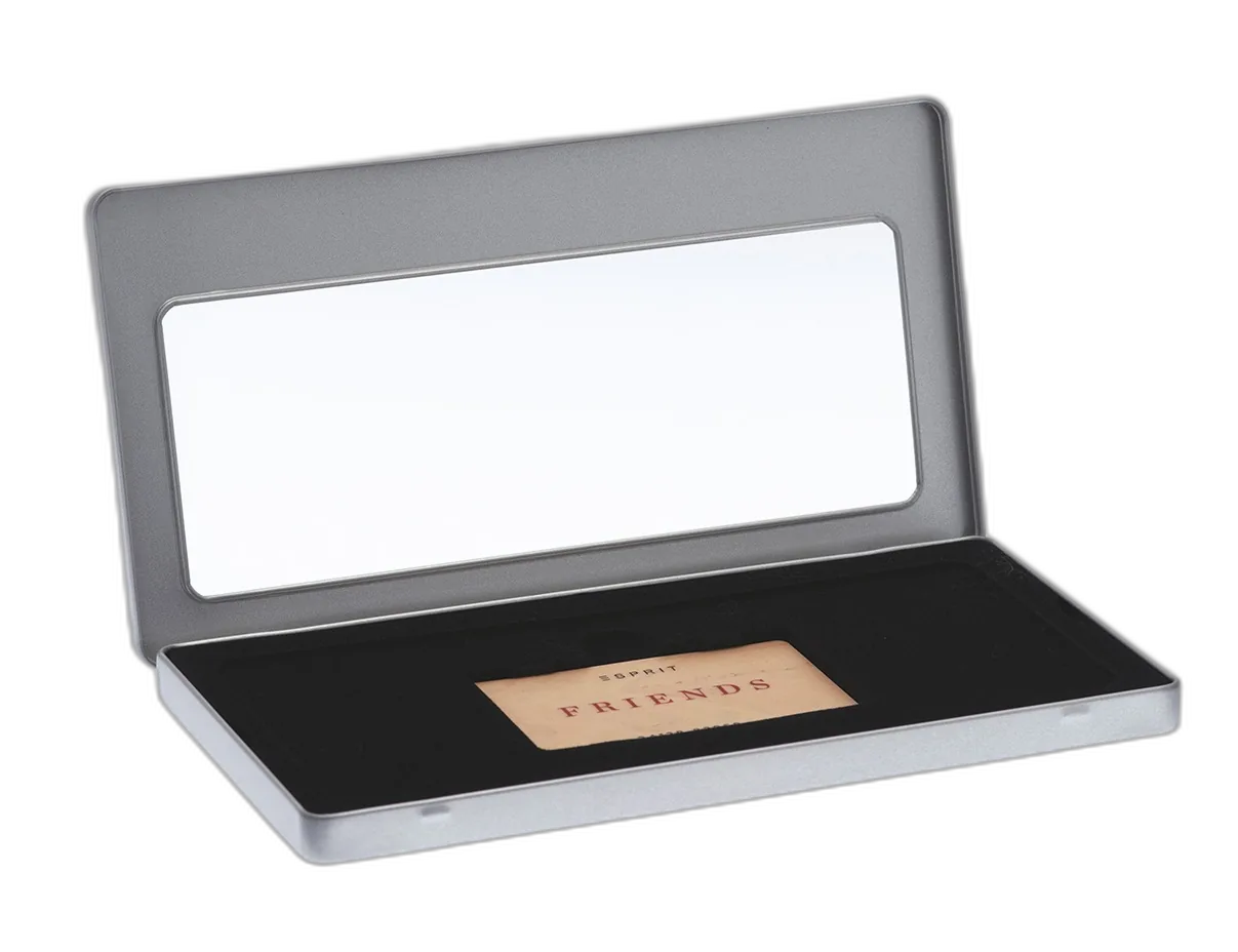 Boîte cadeau en métal format commercial avec fenêtre transparente