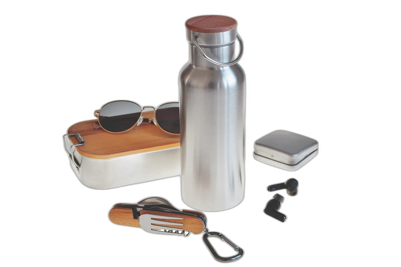 Bouteille en inox avec bouchon en bambou