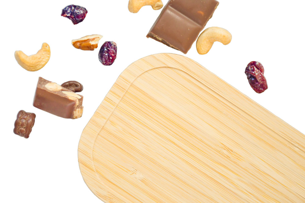 Couvercle en bambou pour boîte à lunch, décoré avec noix, chocolat et fruits secs – couvercle de rechange écologique