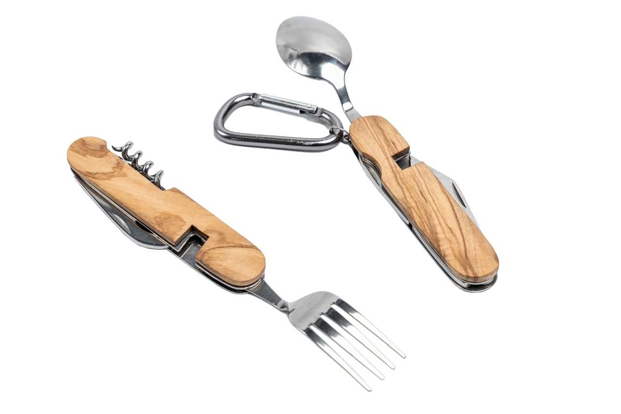 Couverts camping bois olivier boite metallique