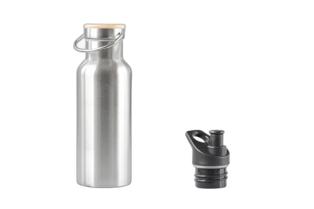 Bouteille en inox avec bouchon en bambou