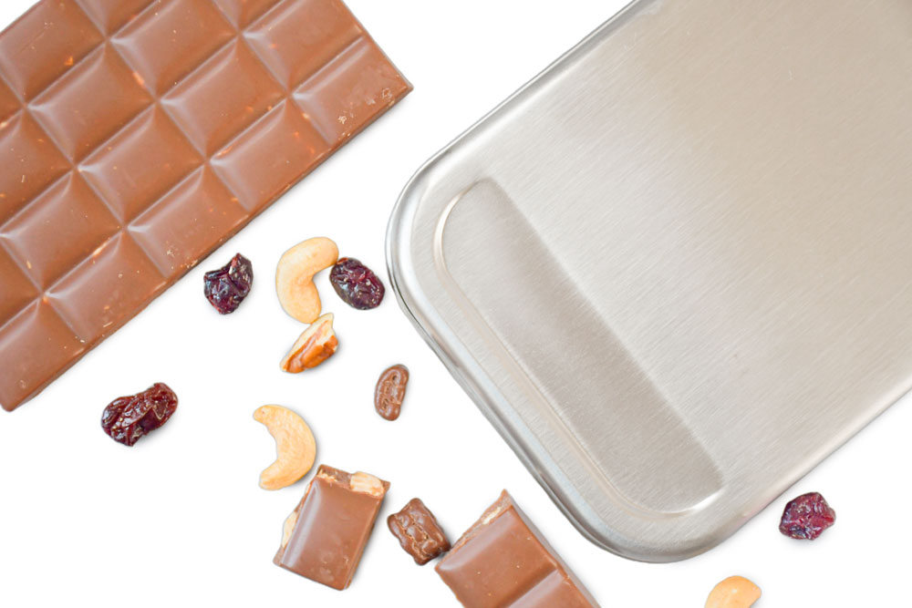 Couvercle en acier inoxydable avec chocolat, noix et fruits secs – couvercle de rechange durable pour boîte à lunch