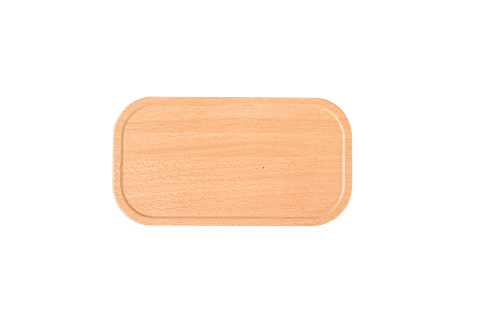 Vue de dessus d'un couvercle en bois de hêtre – couvercle de remplacement durable pour boîte à lunch, forme rectangulaire