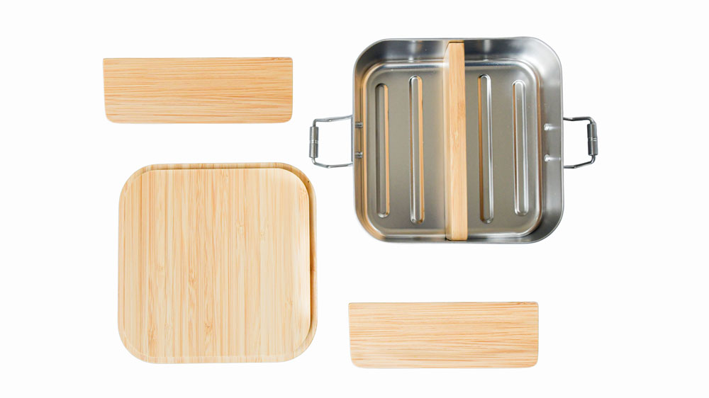 Ensemble boîte à lunch en acier inoxydable et séparateur en bambou – séparation durable pour boîte bento et boîte à lunch professionnelle