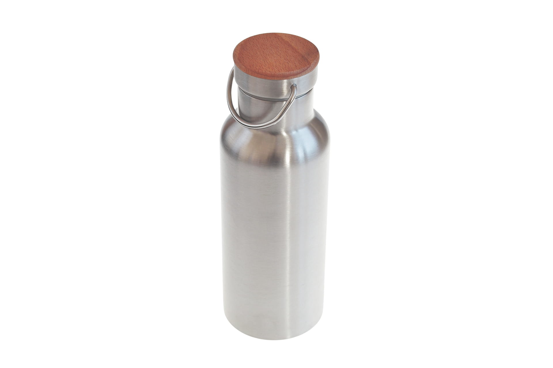 Bouteille isotherme design en acier inoxydable avec couvercle en bois – personnalisable par gravure laser