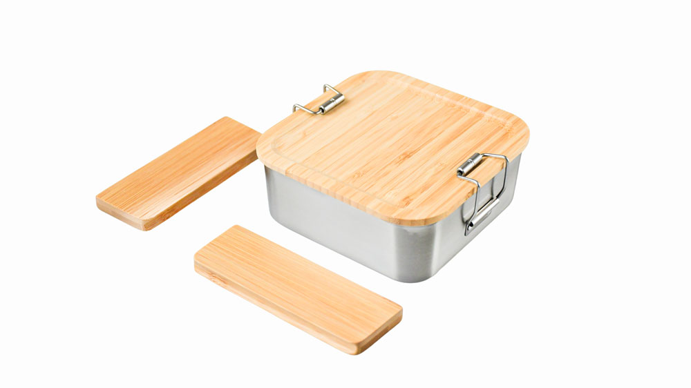 Boîte sandwich en acier inoxydable avec séparateur en bambou – séparation flexible pour boîte bento et boîte à lunch