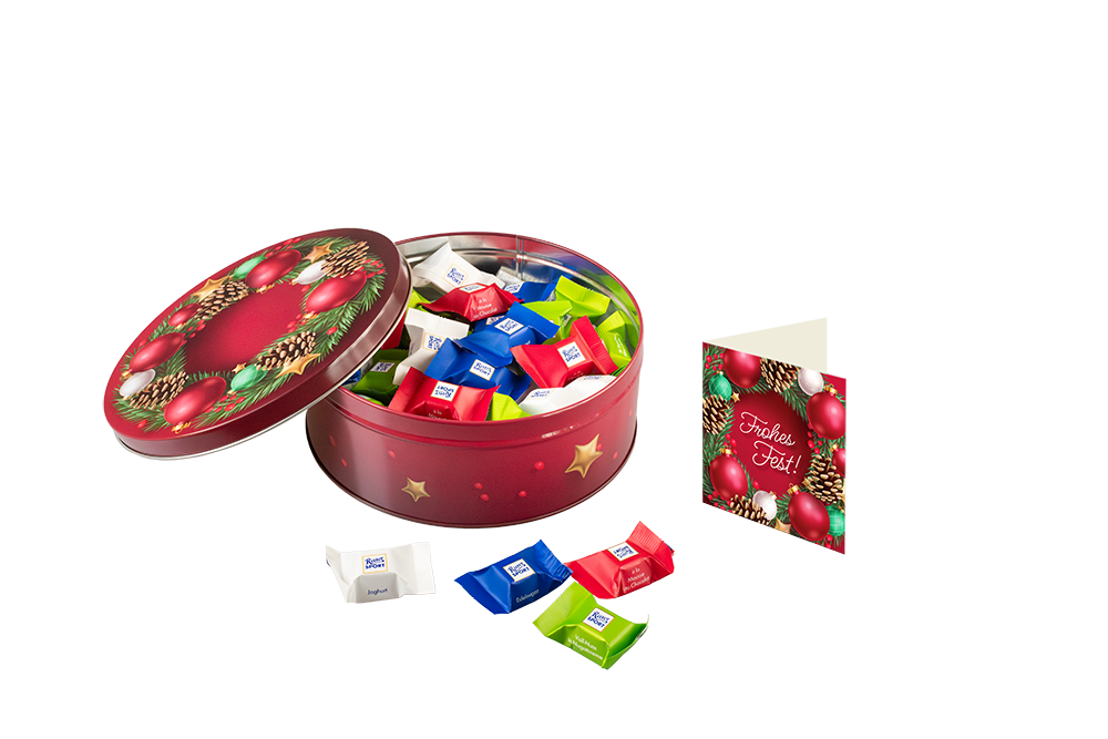 Detail boite metallique biscuits Ritter Sport Noel