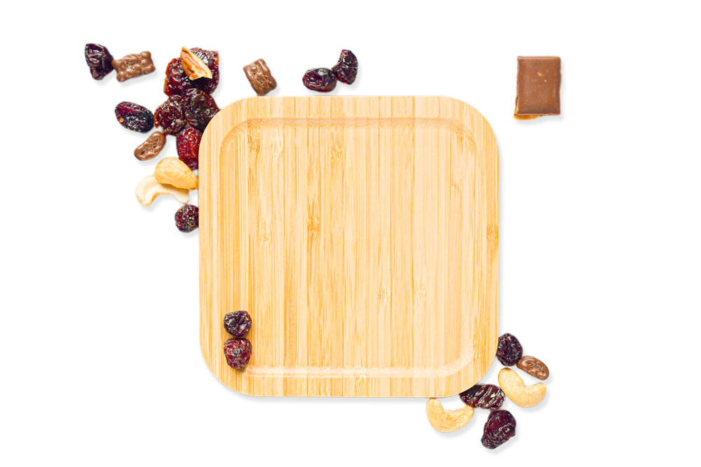 Couvercle en bambou carrée avec dattes et noix – couvercle de rechange durable pour lunch box en bambou.
